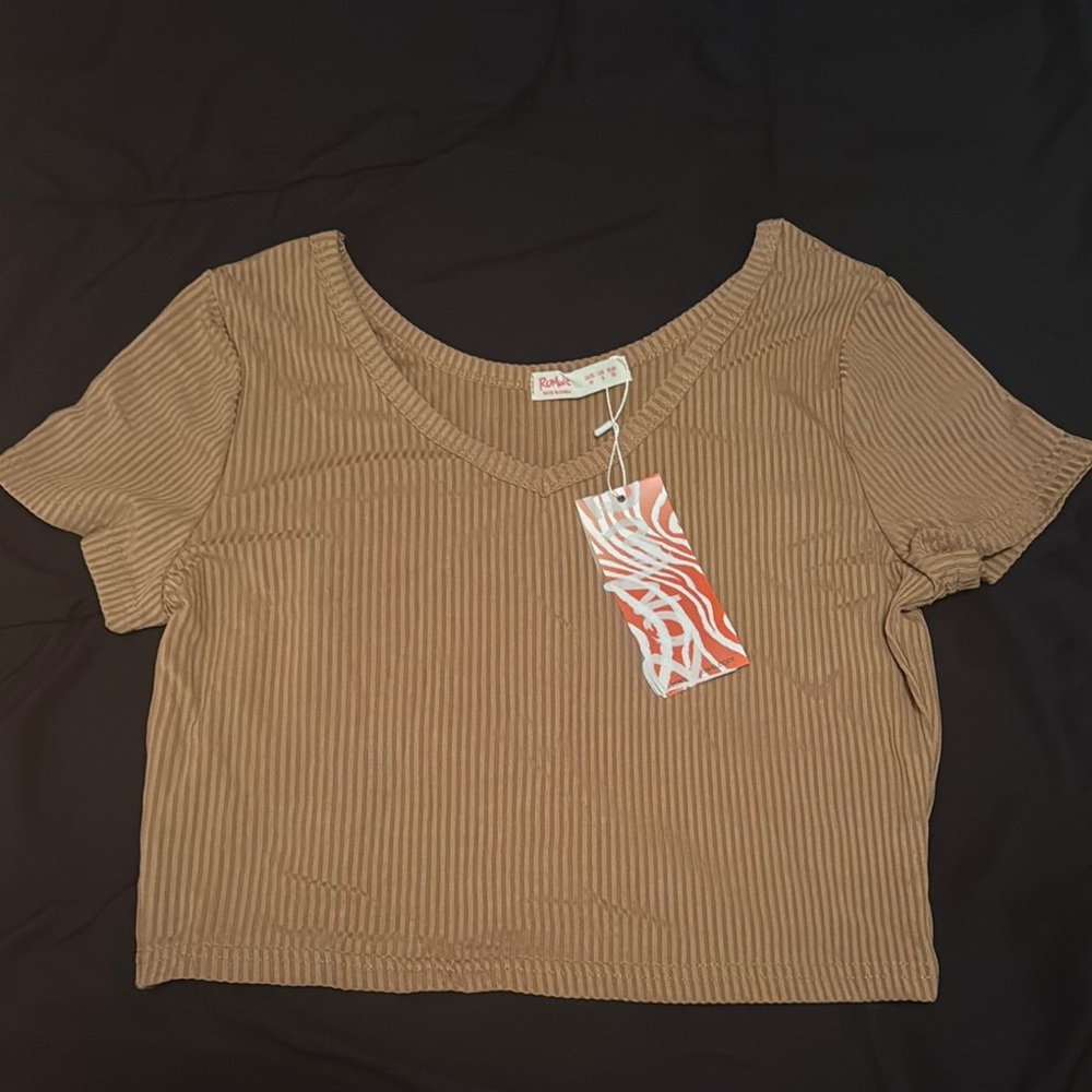 ROMWE Brown Ribbed Crop Top